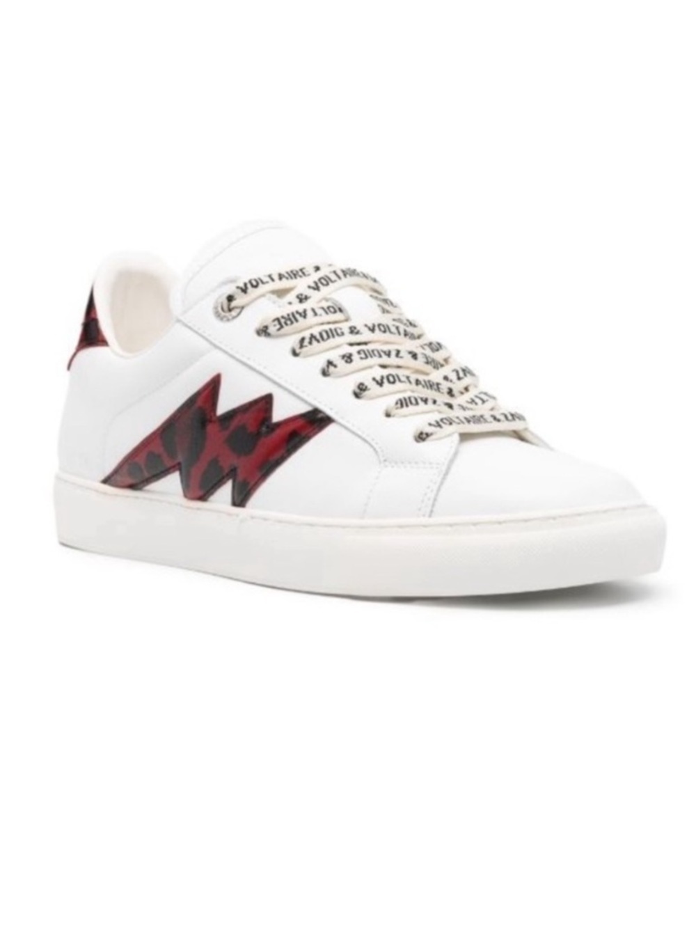 NIB Zadig & Voltaire La Flash Smooth Calfskin Sneakers 38 White Red Lightning 7